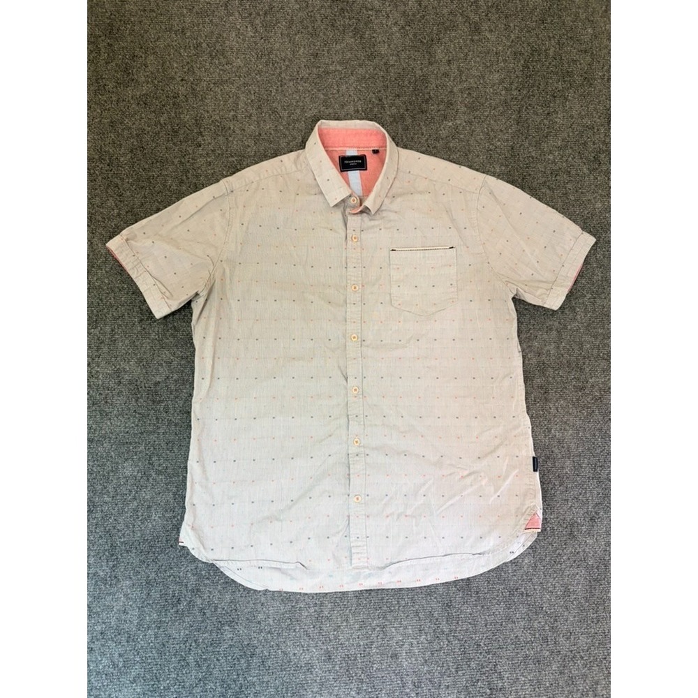 7 Diamonds Shirt 7Diamonds Fit Geometric Dot Short Sleeve Gray Button Up Size M